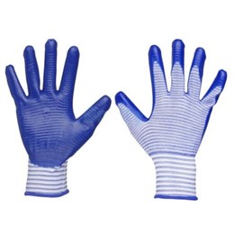 Перчатки нейлоновые с нитриловым обливом "Полосатый" (бело-синие)
