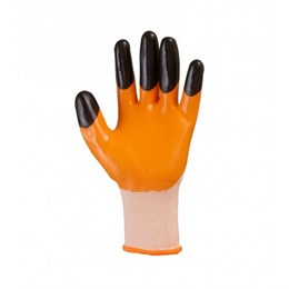 Перчатки нейлоновые с нитриловым обливом "Ноготки" (3/4) (бело-оранжевые)
